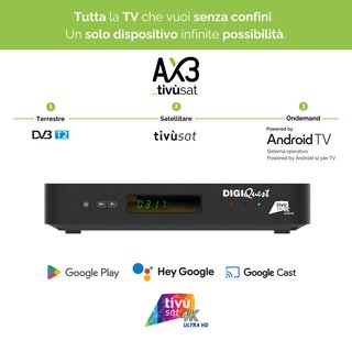 Digiquest AX3 tivusat 4K- Combo- Receiver mit Aktivierter Karte und Android 12