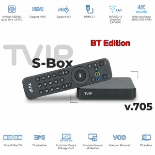 TVIP S-Box v.705 BT 4K UHD Android 11 IPTV Receiver HEVC  Multimedia Streamer HDR, Dual-Wifi, LAN, Bluetooth, HDMI, Micro SD