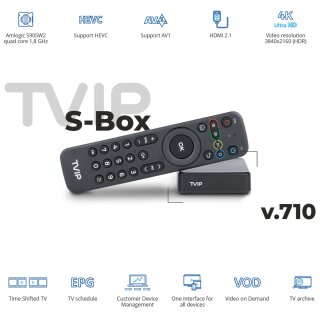 TVIP S-Box v.726 ULTRA BTV 4 GB RAM 32 GB eMMC IPTV 4K HEVC HD Multimedia Streamer