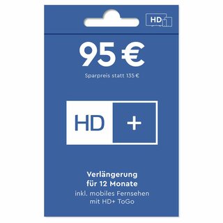 HD-Plus-Verlängerung inkl. mobiles Fernsehen mit HD+ ToGo (Für 12 Monate, schneller Mail-Versand)