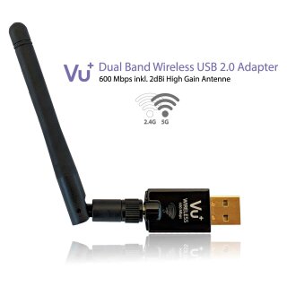 VU+ Dual Band Wireless USB 2.0 Adapter 600 Mbps inkl. Antenne