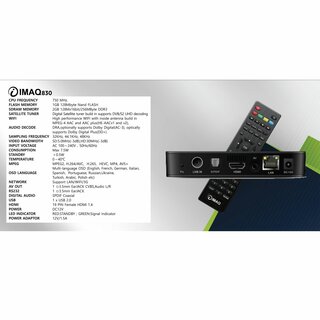 Vizyon / Imaq 830 IPTV 4K HEVC Multimedia Sat Receiver Set-Top-Box mit 150Mbit Wlan Stalker
