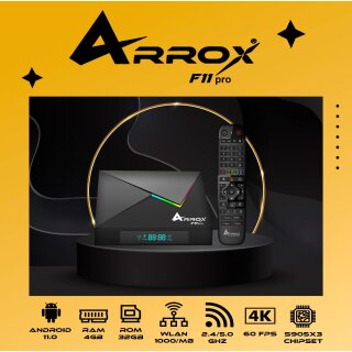 Arrox F11 Pro 4K 60FPS Android 11.0 IP-Receiver (2,4/5GHz Wifi, 1000/MB LAN, 4GB RAM, 32GB Flash, Bluetooth, USB 3.0)