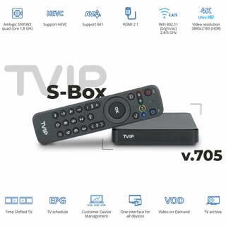 TVIP S-Box v.705 IR 4K UHD Android 11 IP-Receiver (HDR, Dual-WiFi, LAN, Bluetooth, HDMI, MicroSD)